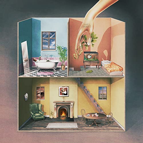 Dollhouse interior with a hand holding leaves, album cover art.
