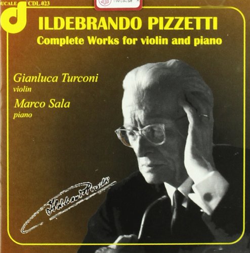 CD cover featuring a portrait of composer Ildebrando Pizzetti in brown tones.
