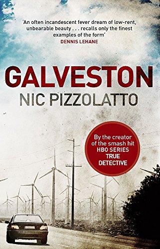 Book cover for “Galveston” with a desolate landscape and wind turbines.