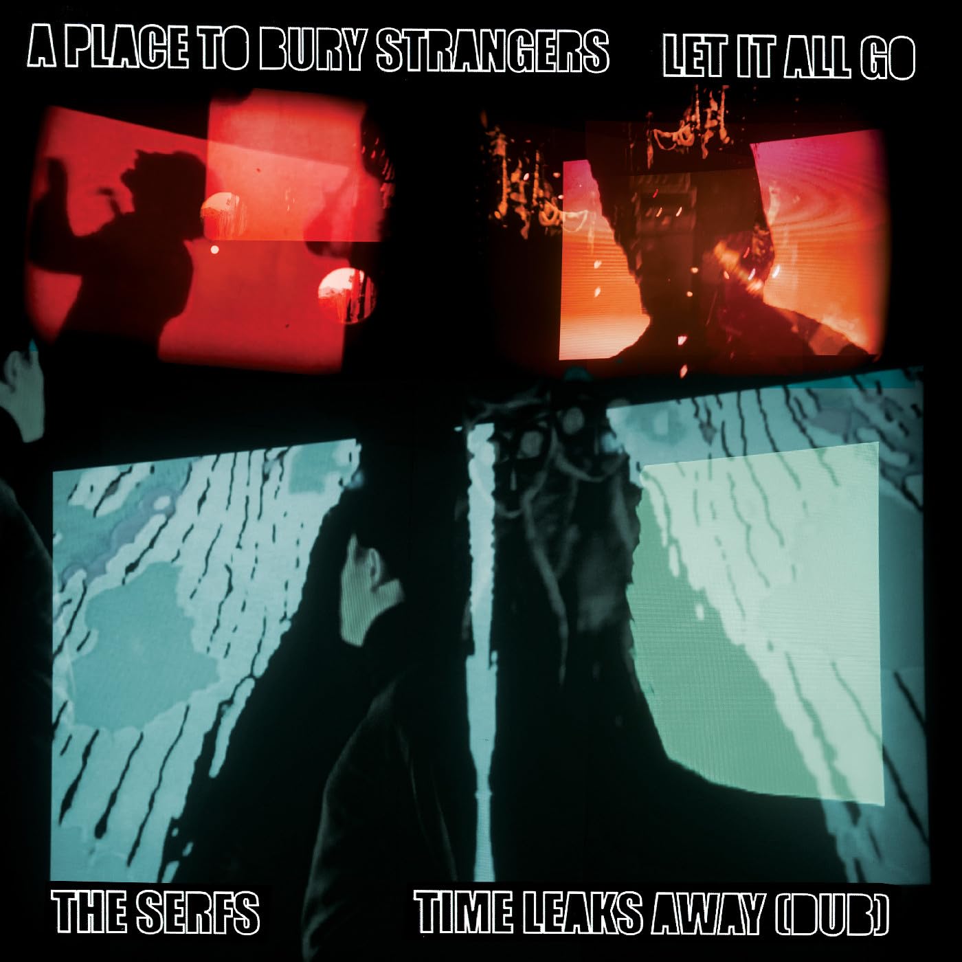 Vinyl record cover with distorted figures and red and blue hues.
