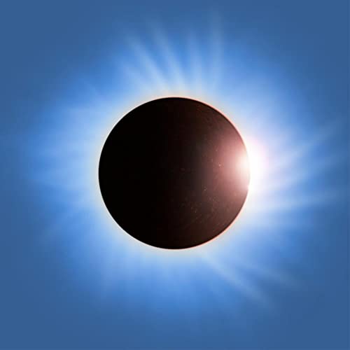 Solar eclipse with a dark center and bright radiating light.