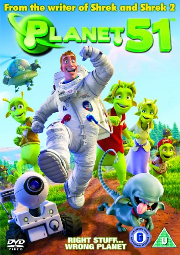 Planet 51" DVD cover featuring an astronaut and green aliens.