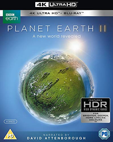 Planet Earth II 4K Ultra HD Blu-ray cover featuring a globe with green landscapes.
