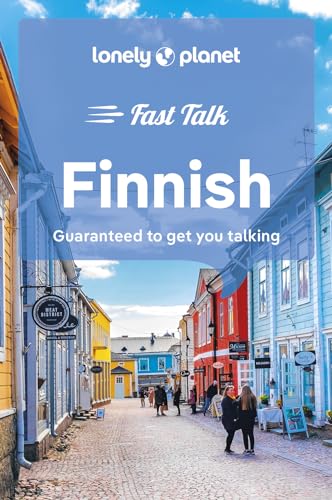 Lonely Planet Fast Talk Finnish phrasebook cover featuring a colorful cobblestone street in Finland.