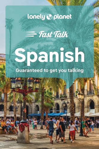 Lonely Planet Fast Talk Spanish phrasebook cover featuring a plaza with palm trees.