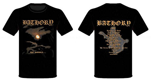 Black t-shirt featuring the Bathory logo and The Return text over a moonlit sky.