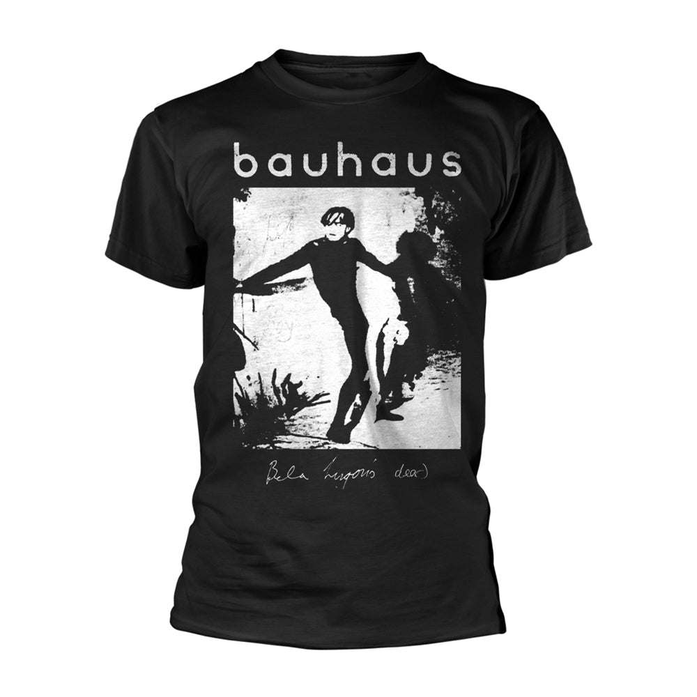Black t-shirt featuring a plastic head and Bauhaus/Bela Lugosi's Dead imagery.