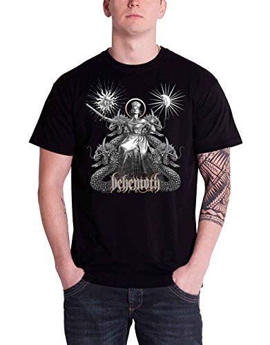Black t-shirt with a detailed, ornate graphic of a winged figure and dragons.