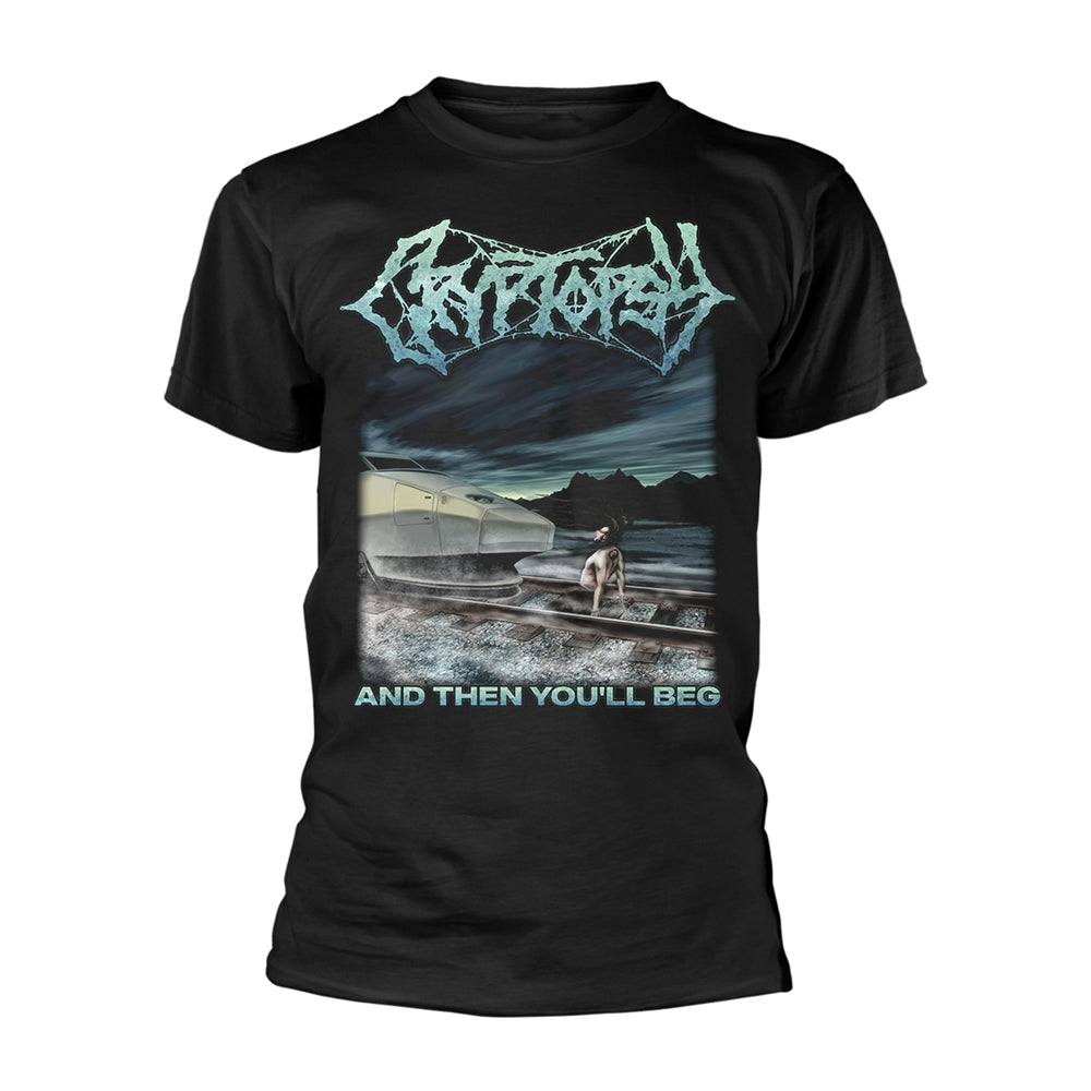 Black t-shirt with Cryptopsy album art depicting a desolate landscape.