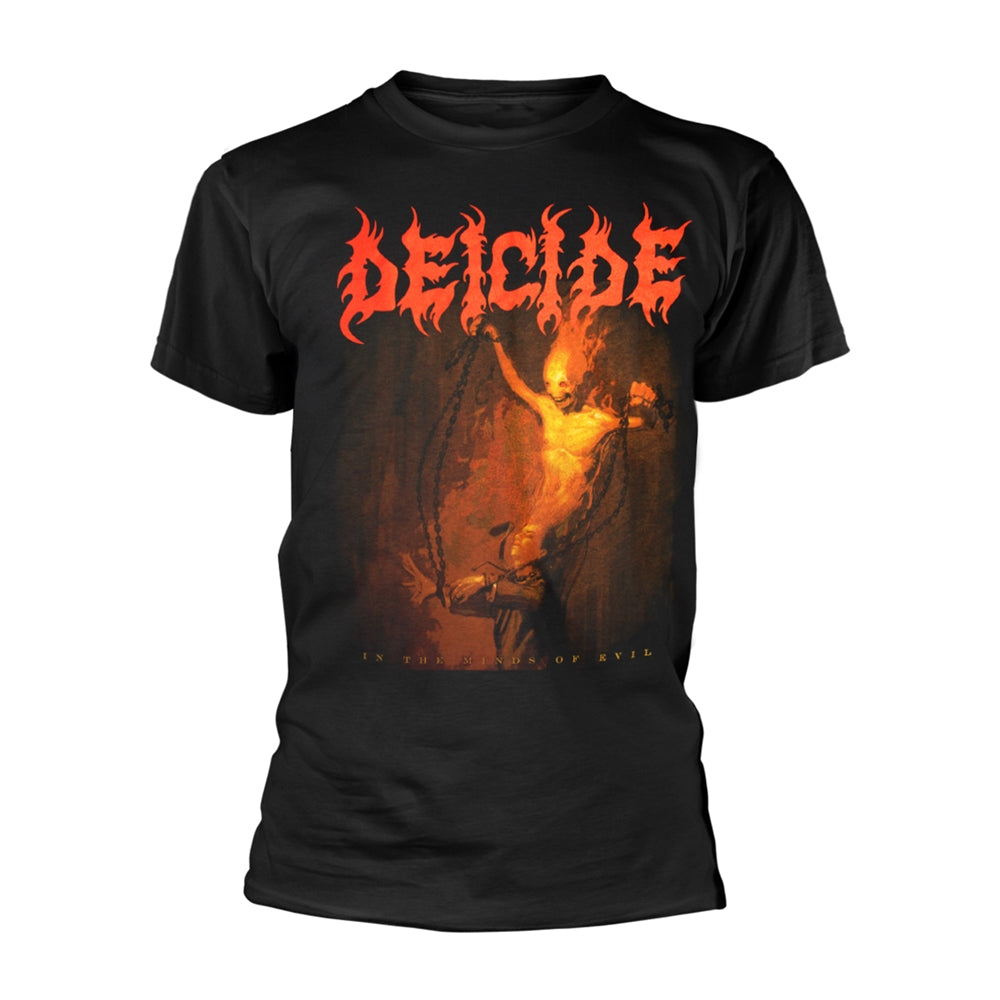 Black t-shirt with a demonic illustration and "Deicide" band logo.