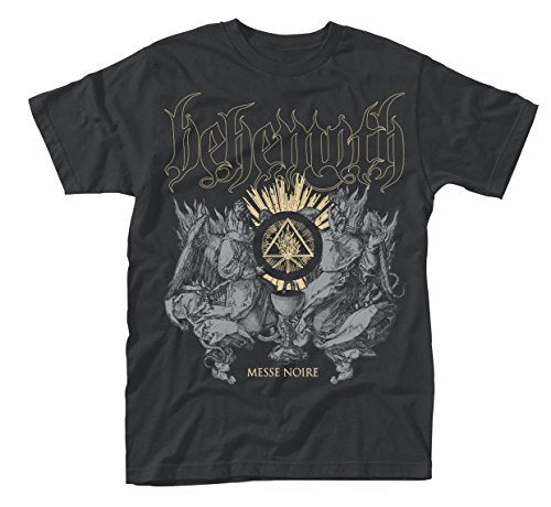 Black t-shirt with ornate, distressed gold and gray graphic design.