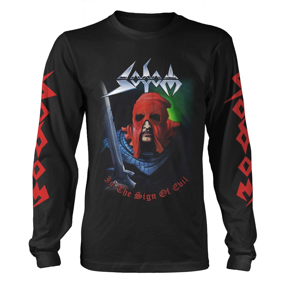 Black long sleeve shirt with Sodom’s “In The Sign of Evil” album art.