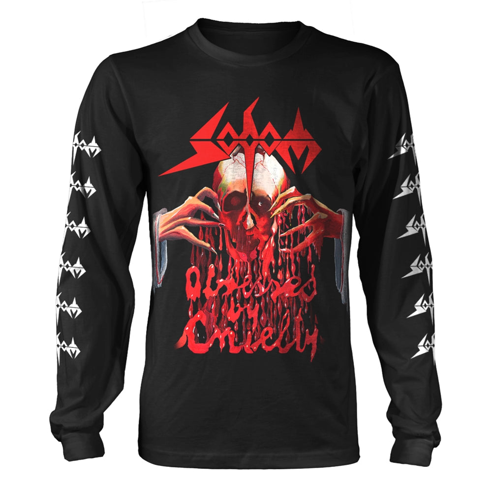 Black long sleeve shirt with a graphic skull and band logo.