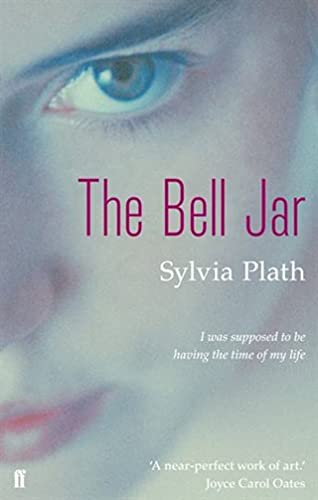 Book cover for The Bell Jar by Sylvia Plath featuring a close-up human eye.