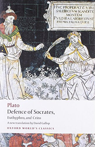 Book cover featuring a medieval illustration and text: "Defence of Socrates.