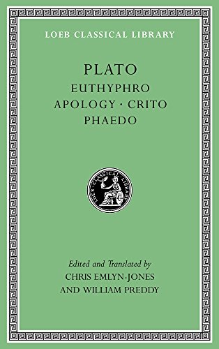Green book cover with gold border, title “Plato Euthyphro Apology Crito Phaedo.”