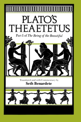 Book cover of Plato’s “Theaetetus” with black and white classical figures.