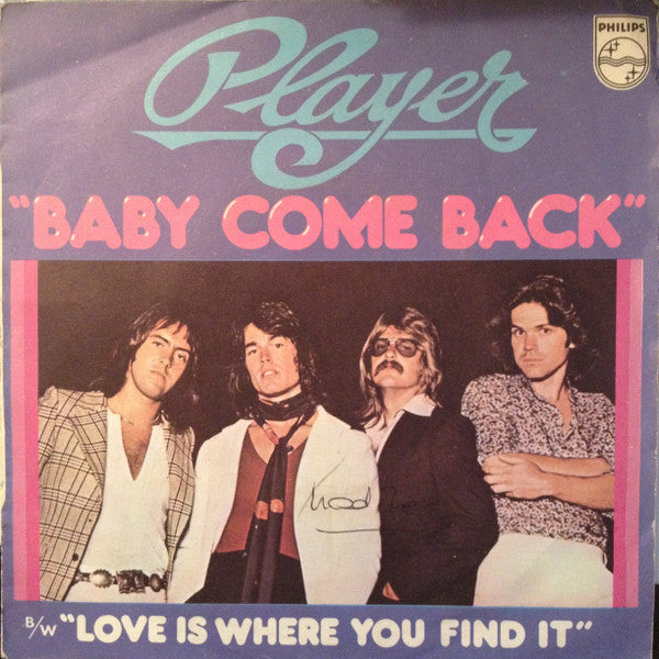 Record sleeve for Player’s “Baby Come Back” with band portrait.