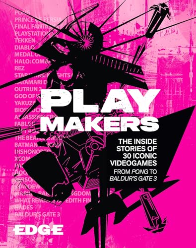 Book cover titled Playmakers with black abstract graphics on a bright pink background.