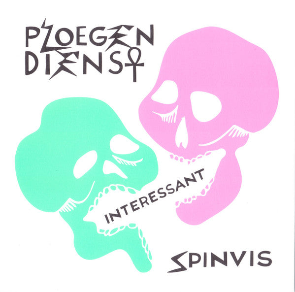 Vinyl record cover with pink and teal skull graphics and text.