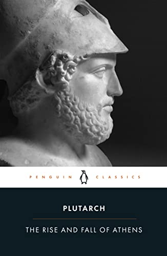 Book cover: bust of a bearded man in a helmet, "The Rise And Fall of Athens.