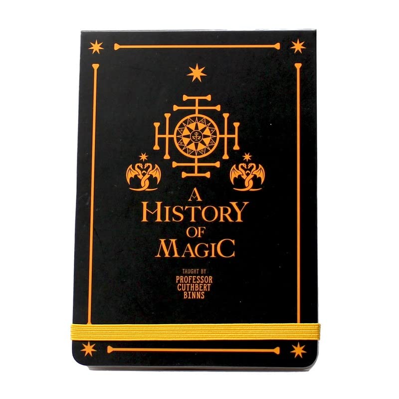 Black Harry Potter notebook with gold text: "A History of Magic".