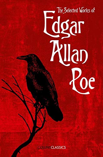 Red book cover with black raven silhouette and white text: "Edgar Allan Poe".