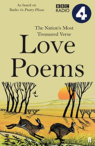 Book cover for Poetry Please: Love Poems featuring two hares in a landscape.