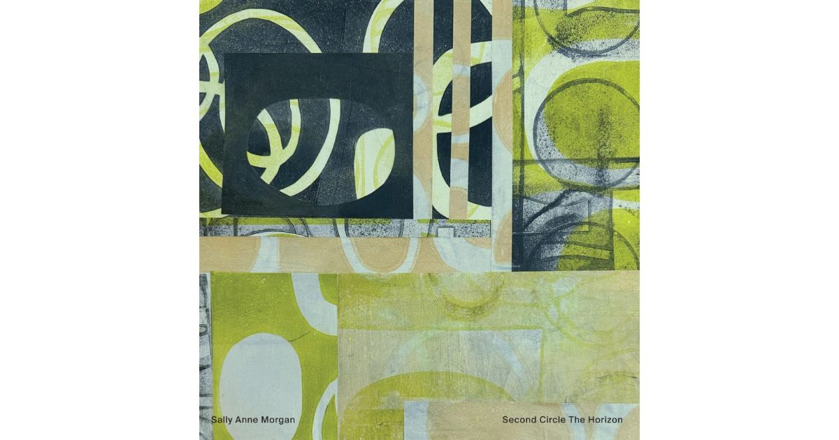 Abstract album cover with overlapping shapes in green, black, and white.