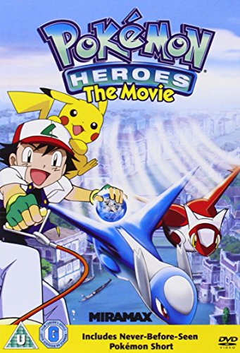 Pokemon Heroes DVD cover featuring Ash, Pikachu, and a Latios airplane.