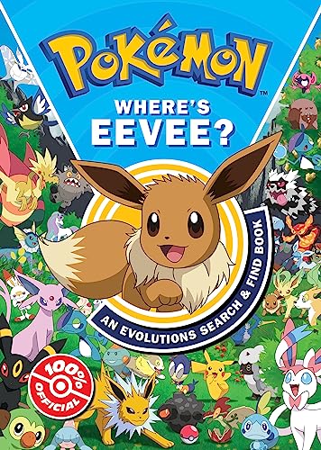 Pokémon book cover featuring Eevee surrounded by various evolved Pokémon.