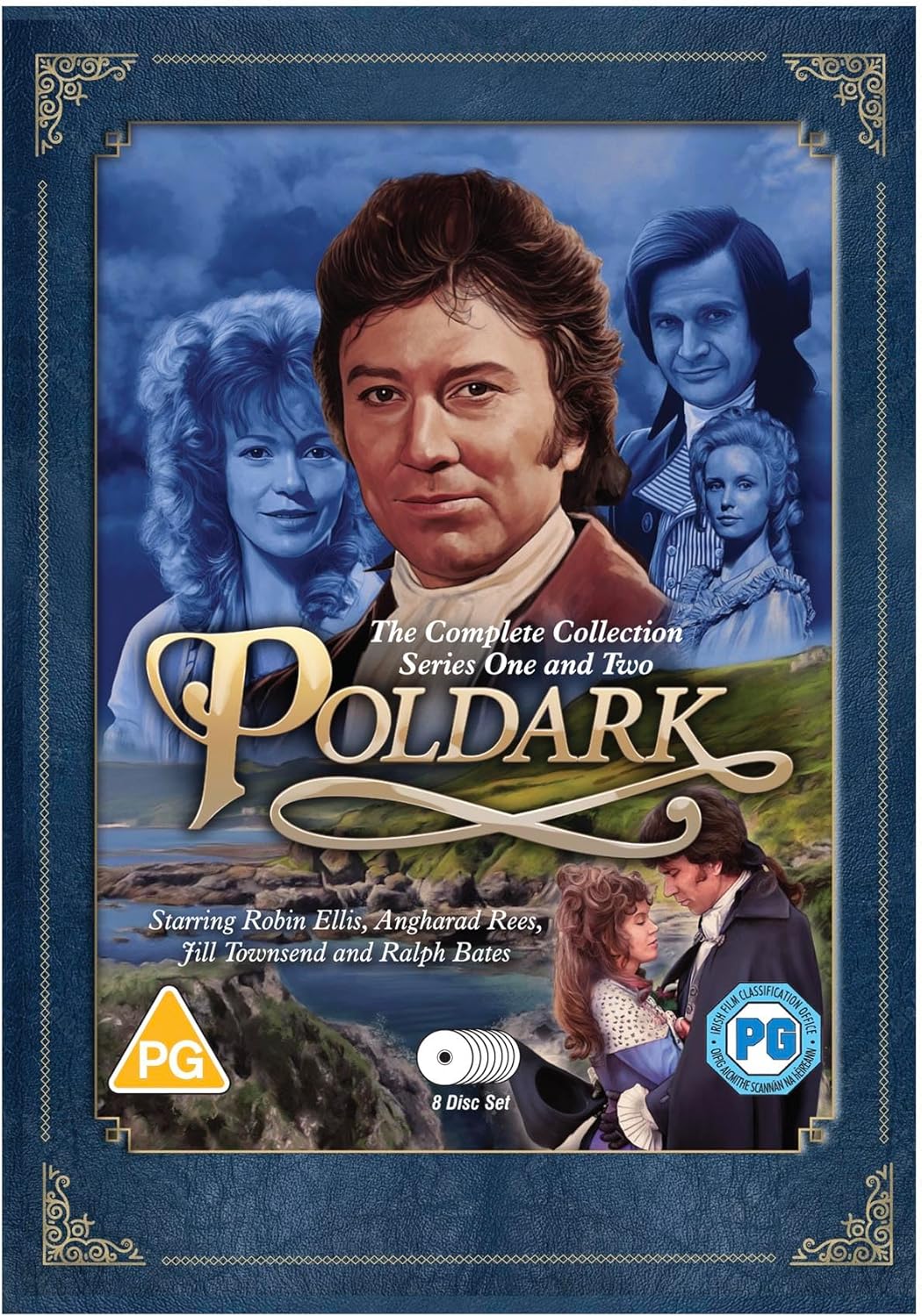 DVD cover for "Poldark" featuring character portraits and period costumes.