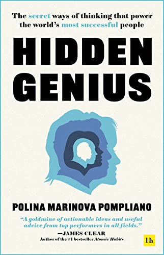 Book cover with large text “HIDDEN GENIUS” and abstract blue head silhouette.