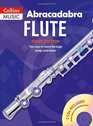 Abracadabra Flute third edition pupil’s book with flute and CDs shown.