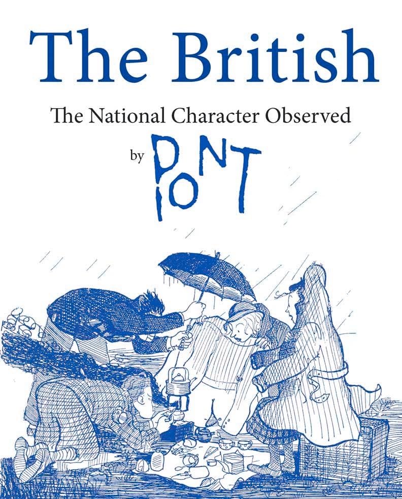 Book cover, "The British," with cartoon illustration of people in rain.