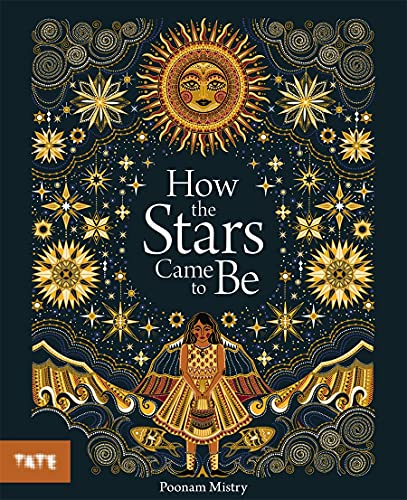 Book cover illustration featuring a girl, a golden sun, and stars on dark blue.