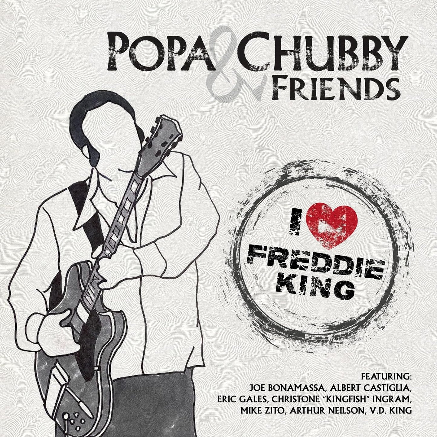 CD cover for Popa Chubby’s “I Love Freddie King” with guitarist illustration.