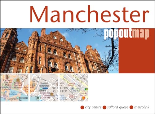 A Manchester PopOut Map cover featuring a historic red brick building and street maps.