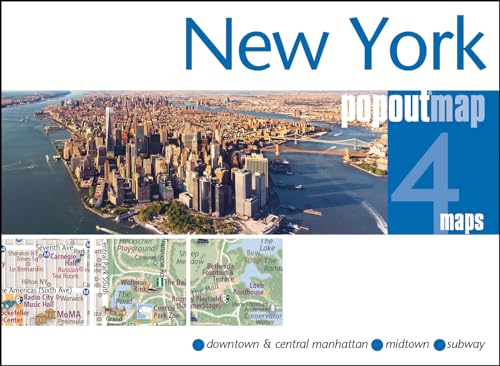 New York PopOut Map cover featuring an aerial city view and three map sections.