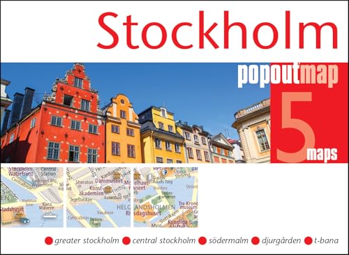 Stockholm PopOut map cover featuring colorful buildings, city map sections, and five map labels.
