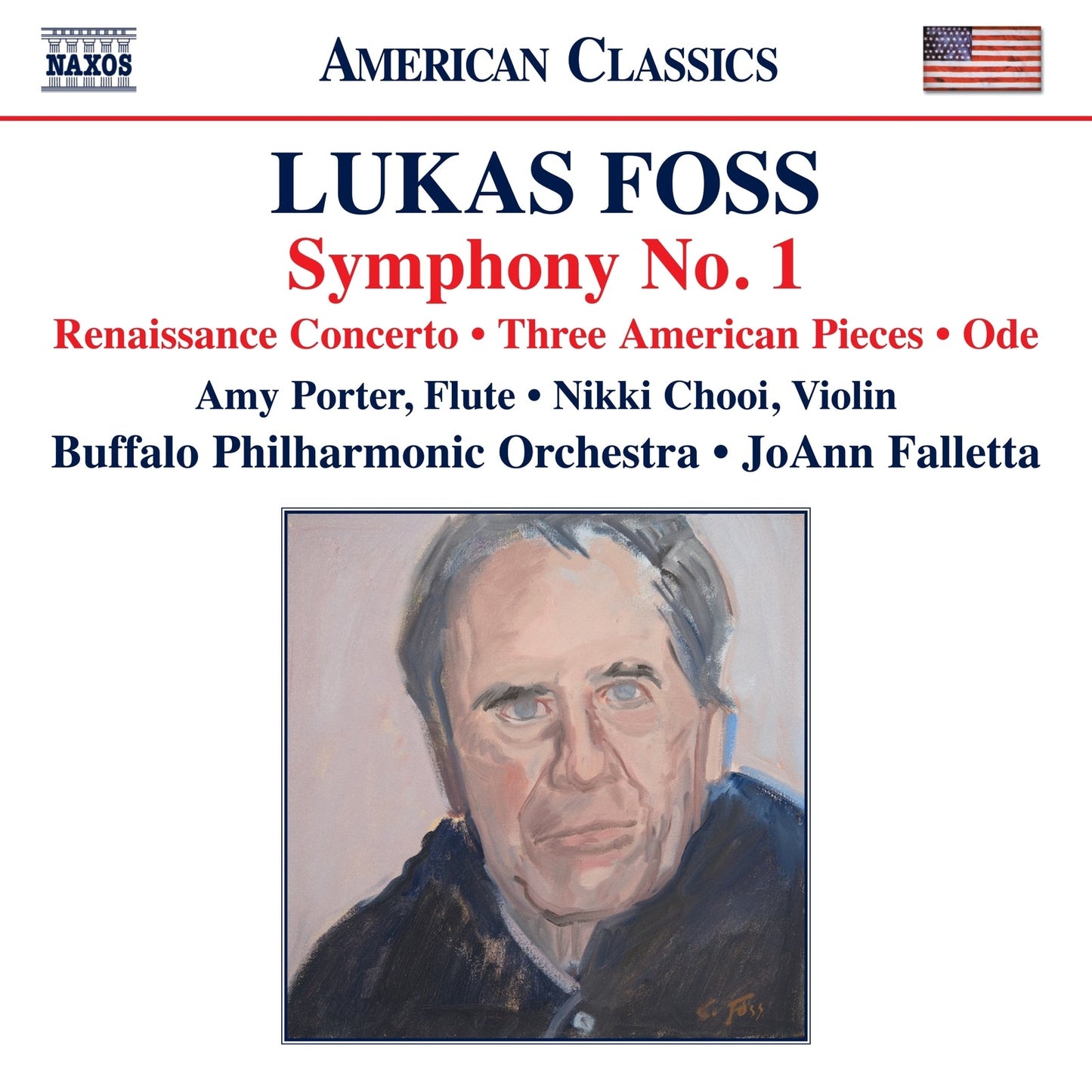 CD cover for Lukas Foss’ Symphony No. 1 with portrait of a man.