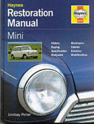 Haynes Mini Restoration Manual cover with classic car and headlight.