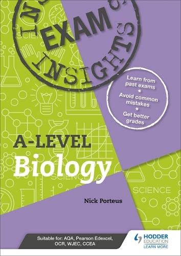 A-Level Biology exam insights book cover with science imagery.