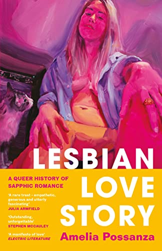 Book cover: painted portrait of a woman with bold text “Lesbian Love Story.”