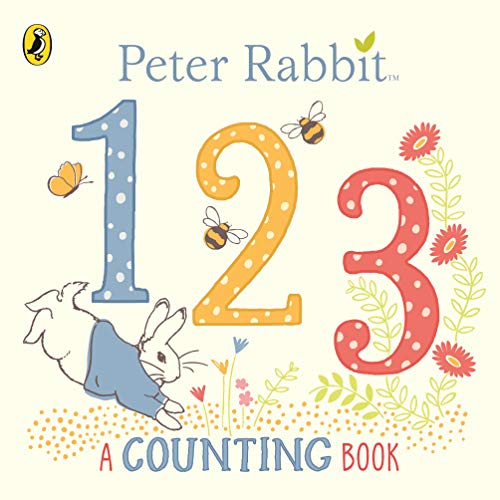 Peter Rabbit counting book cover with numbers one, two, three, and a bunny.