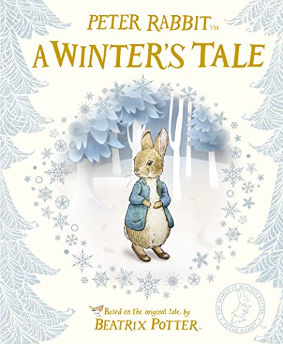 Peter Rabbit stands in a snowy forest on the cover of A Winter's Tale.