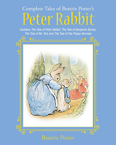 Book cover featuring Beatrix Potter's Peter Rabbit illustration with a mother rabbit and bunnies.