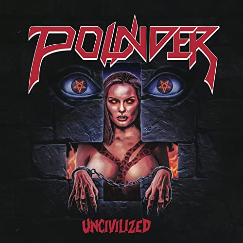 CD cover: woman with glowing eyes, chained, against a stone wall.
