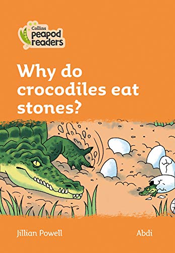 Book cover depicting a crocodile near water and stones, with text.