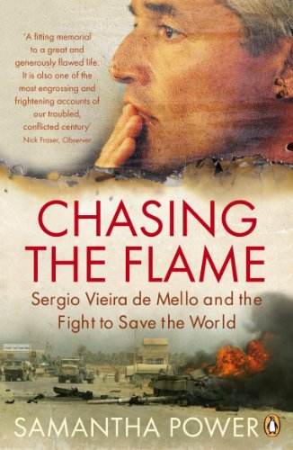 Book cover: portrait of a man over a war scene, titled “Chasing the Flame.”